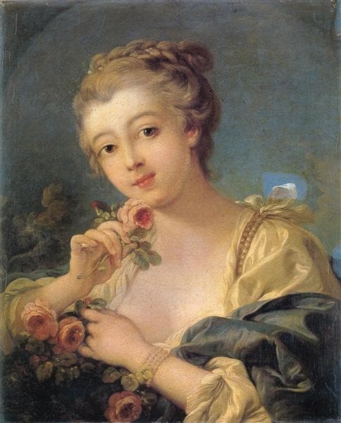 Young Woman with a Bouquet of Roses — François Boucher