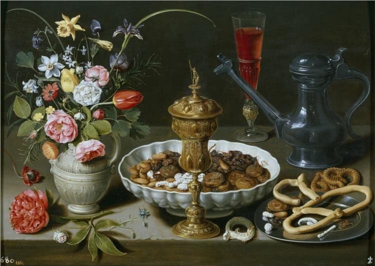 Still Life with Nuts, Candy and Flowers — Clara Peeters
