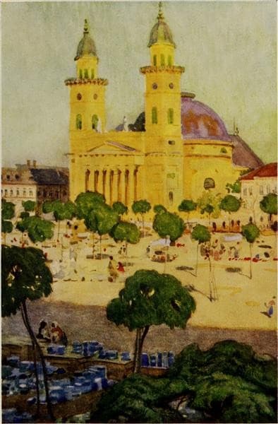 The cathedral and square, Szatmar — Marianne Stokes