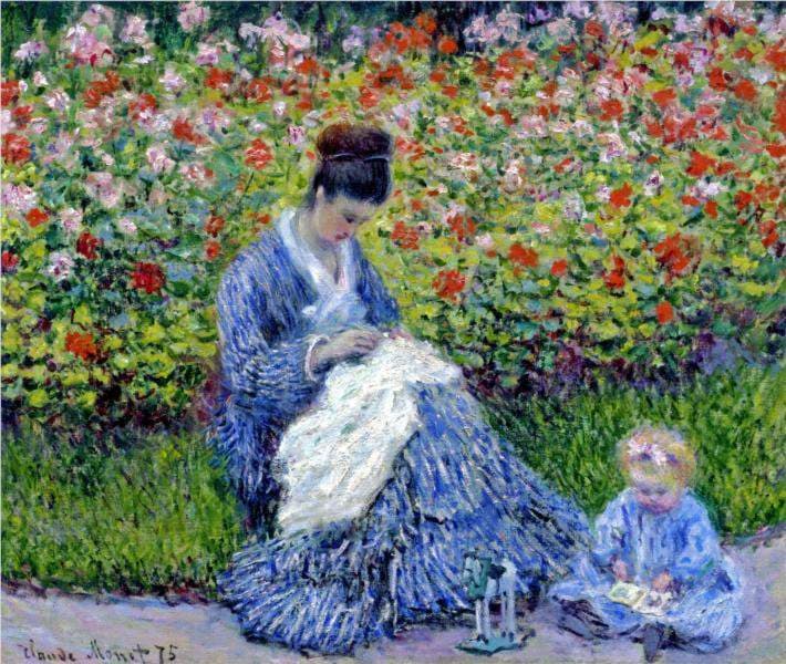 Camille Monet and a Child in the Artist’s Garden in Argenteuil — Claude Monet