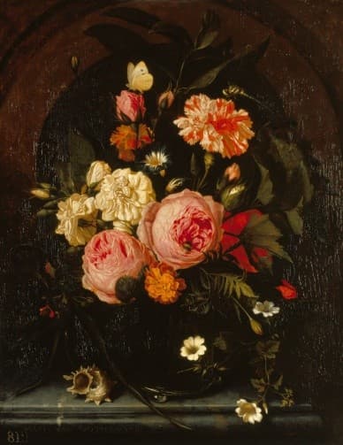 Still Life with Flowers, Insects and a Shell — Maria van Oosterwijck