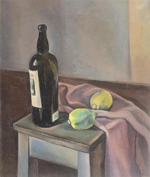 Still Life With Wine Bottle and Lemons — Henri Catargi