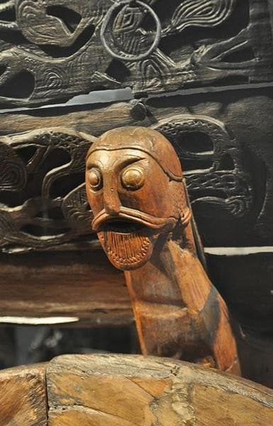 A Detail of the Carved Four Wheel Wooden Cart from Oseberg Ship — Viking art