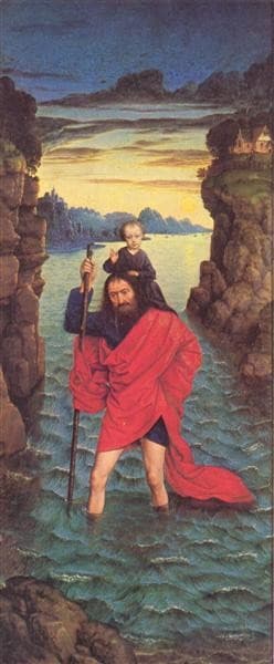 The right wing of The Pearl of Brabant: Saint Christopher — Dieric Bouts