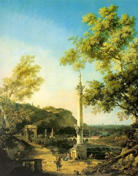 River Landscape with a Column — Canaletto