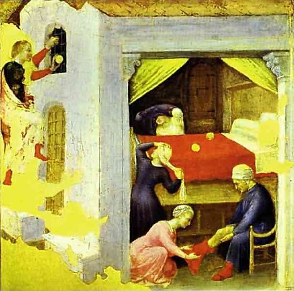 St. Nicholas and the Three Gold Balls, From the predella of the Quaratesi triptych from San Niccolo, Florence — Gentile da Fabriano