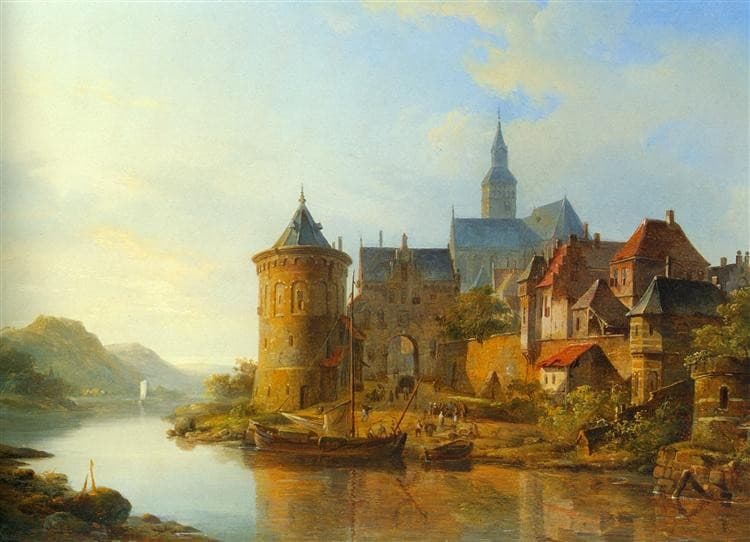 A View of a Town along the Rhine — Cornelis Springer