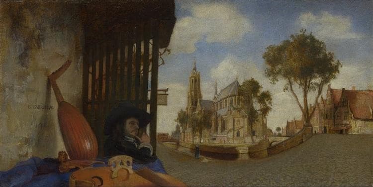 A View of Delft with a Musical Instrument Seller S Stall — Carel Fabritius