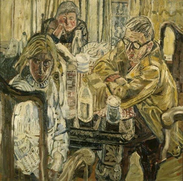 Three People at a Table — John Bratby