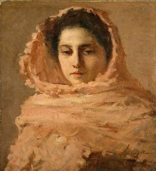 Woman with pink shawl — Silvestro Lega