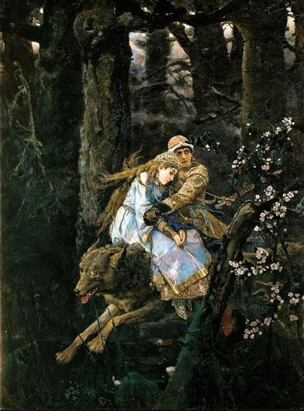 Ivan Tsarevich Riding the Grey Wolf — Viktor Vasnetsov