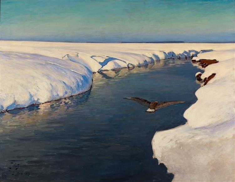 Winter Landscape With River And Bird — Julian Fałat