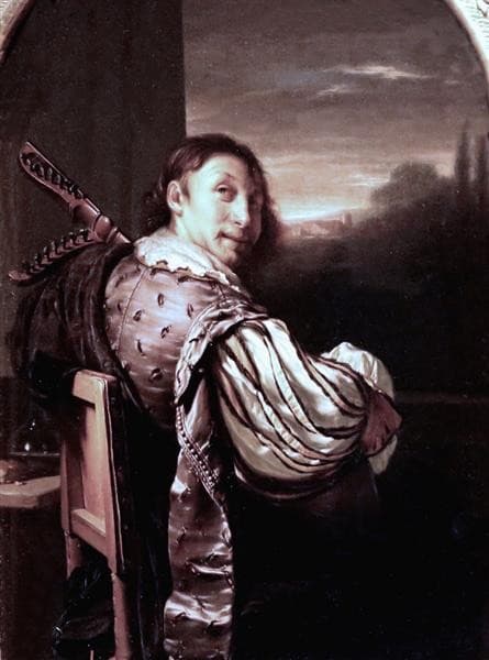 Man Playing the Theorbo (self-portrait?) — Frans van Mieris the Elder