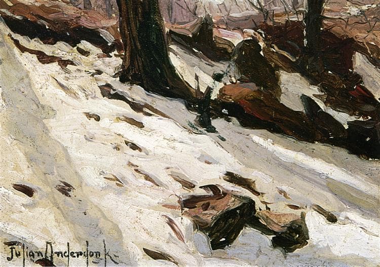 Snow near the Cave, Central Park, New York — Robert Julian Onderdonk