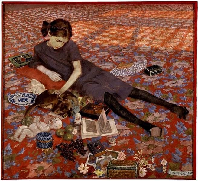 Girl on a red carpet — Casorati Felice