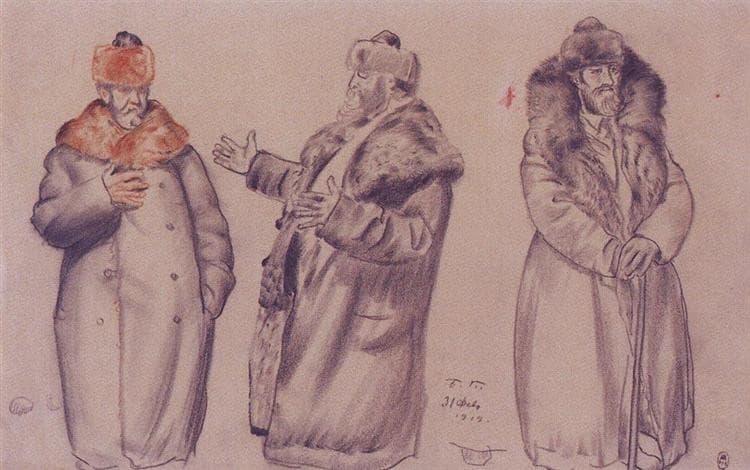 В. А. Кастальский. Три наброска — Boris Kustodiev