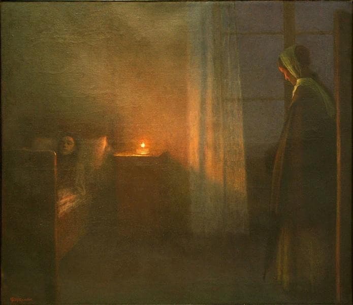 By the Girl's Bed — Jakub Schikaneder