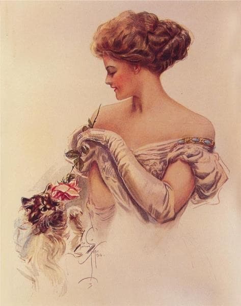 Pretty Woman Holding Kitten — Harrison Fisher