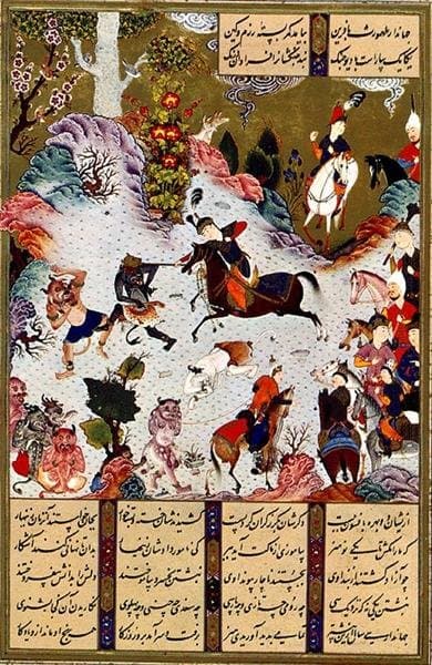 Tahmuras Defeats the Divs. Miniature from Shahname — Sultan Muhammad