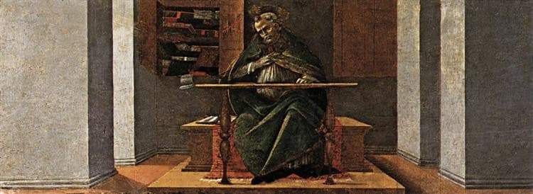 St Augustine in his Study, predella panel from the Altarpiece of St Mark — Sandro Botticelli