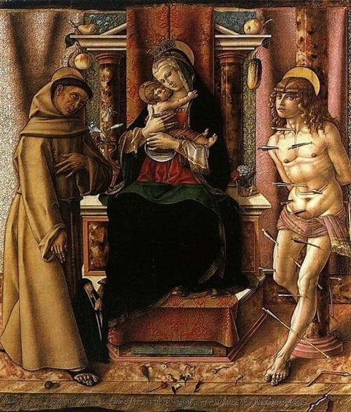 The Virgin and Child with Saints Francis and Sebastian — Carlo Crivelli