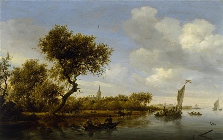 River Landscape with a Church in the Distance — Salomon van Ruysdael