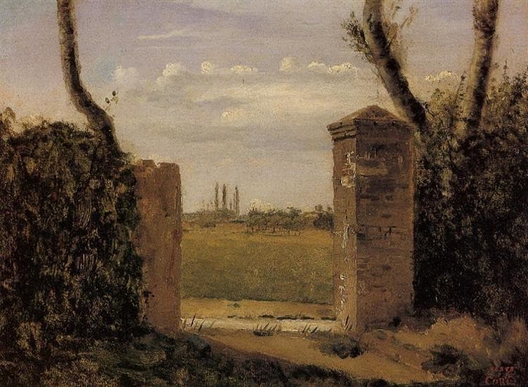 Boid-Guillaumi, near Rouen. A Gate Flanked by Two Posts — Jean-Baptiste-Camille Corot