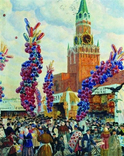 Palm market with Spassky Gate — Boris Kustodiev