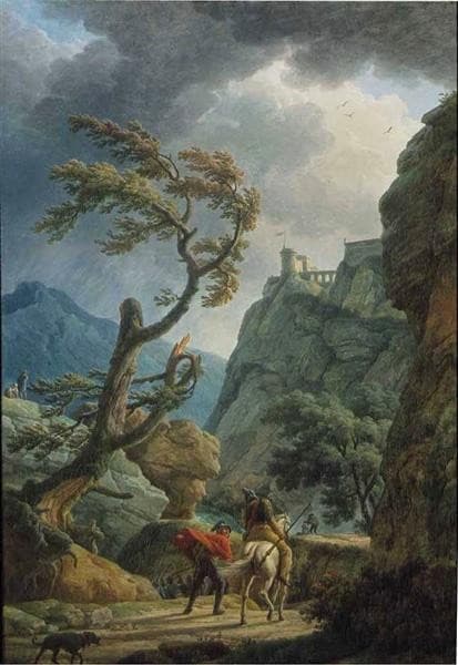 Soldiers in a Mountain Gorge, with a Storm — Claude Joseph Vernet