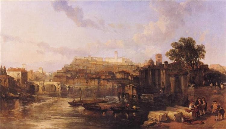 Rome, View on the Tiber Looking Towards Mounts Palatine and Aventine — David Roberts