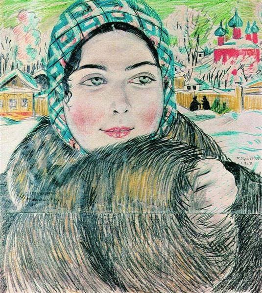 Молодая купчиха в клетчатом платочке — Boris Kustodiev