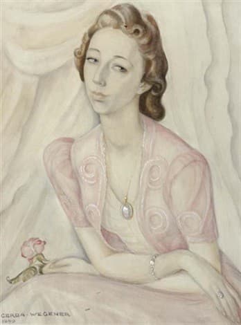 Portrait of a Lady in a Pink Dress, Holding a Red Rose — Gerda Wegener