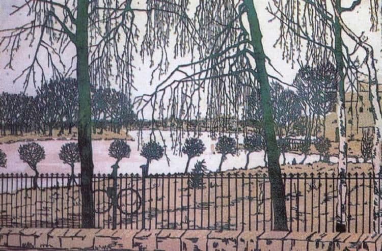 Spring motif. View from Stone Island to Krestovsky and Yelagin Islands. — Anna Ostroumova-Lebedeva