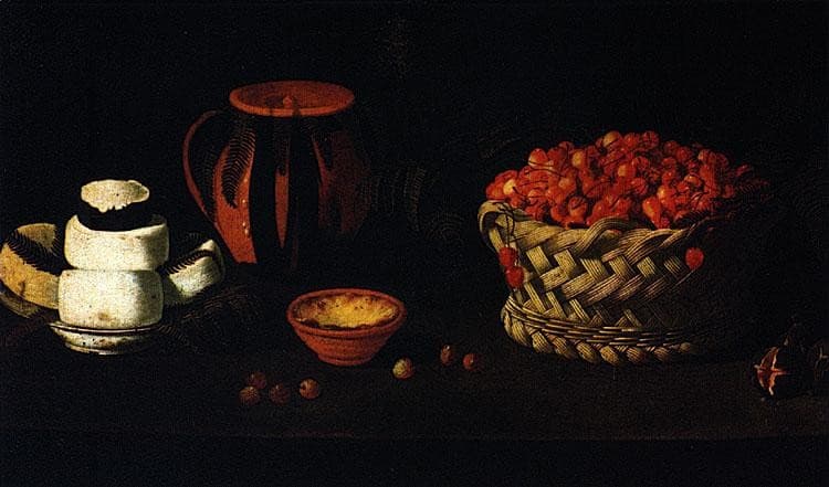 Cesta com Cerejas, Queijos e Barros — Josefa de Óbidos
