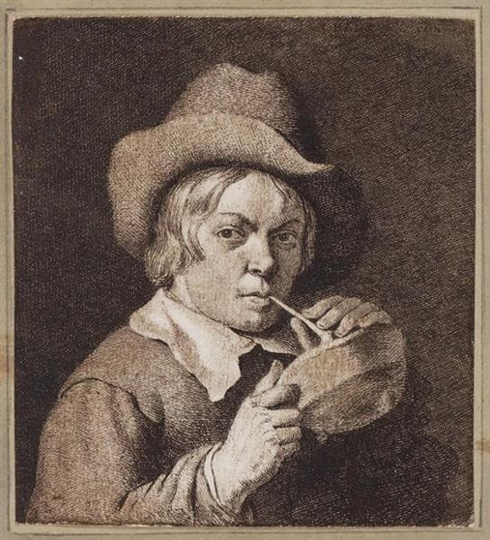 a Boy Lighting a Pipe — Cornelis van Noorde
