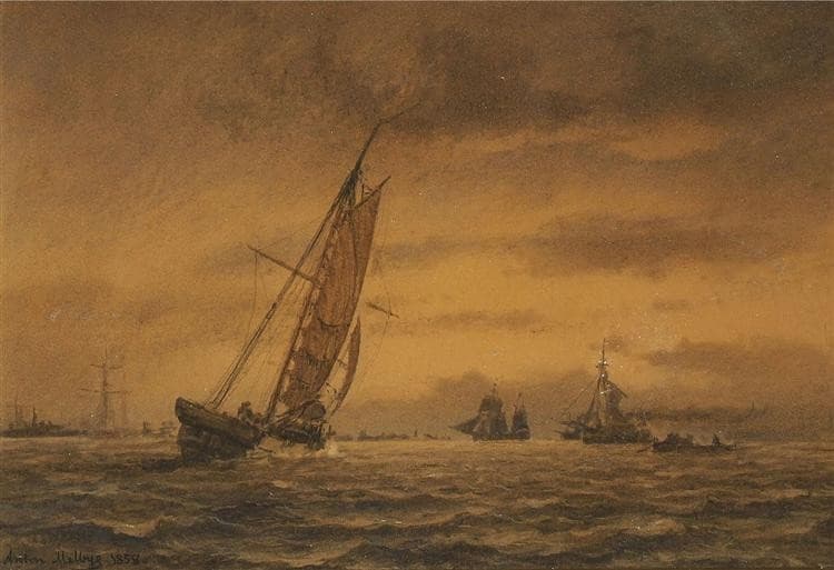 Numerous sailing ships at sea — Anton Melbye