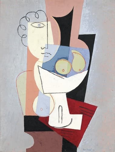 Abstraktes Stillleben mit Figur und Früchteschale — Leo Leuppi