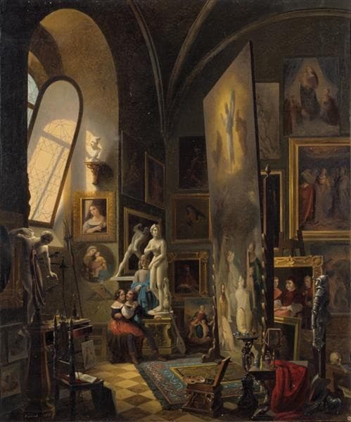 Raphael and his muse in the atelier — Vincenzo Abbati