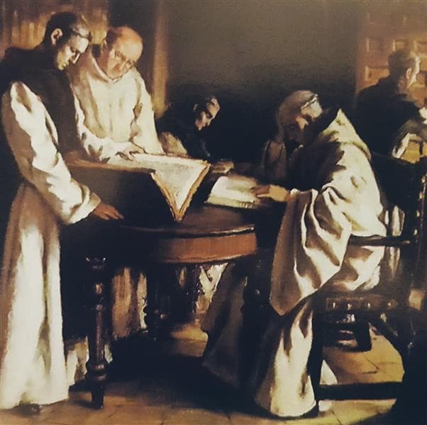 Monks in the library — Jesús Meneses del Barco