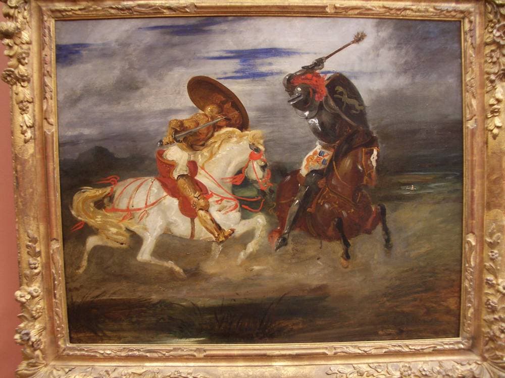 Confrontation of knights in the countryside — Eugène Delacroix