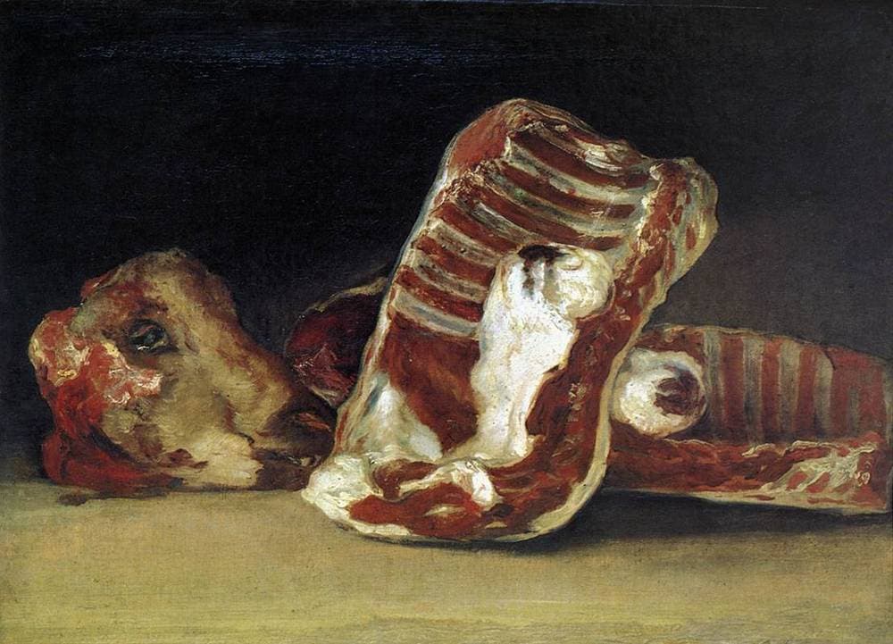Still life of Sheep's Ribs and Head - The Butcher's conter — Francisco Goya