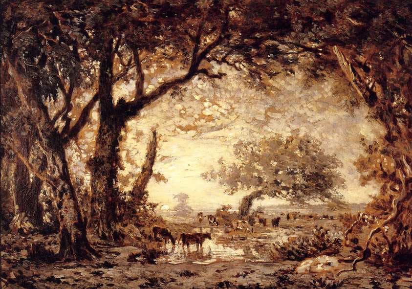 Edge of the Forest at Fontainebleau, Setting Sun — Théodore Rousseau
