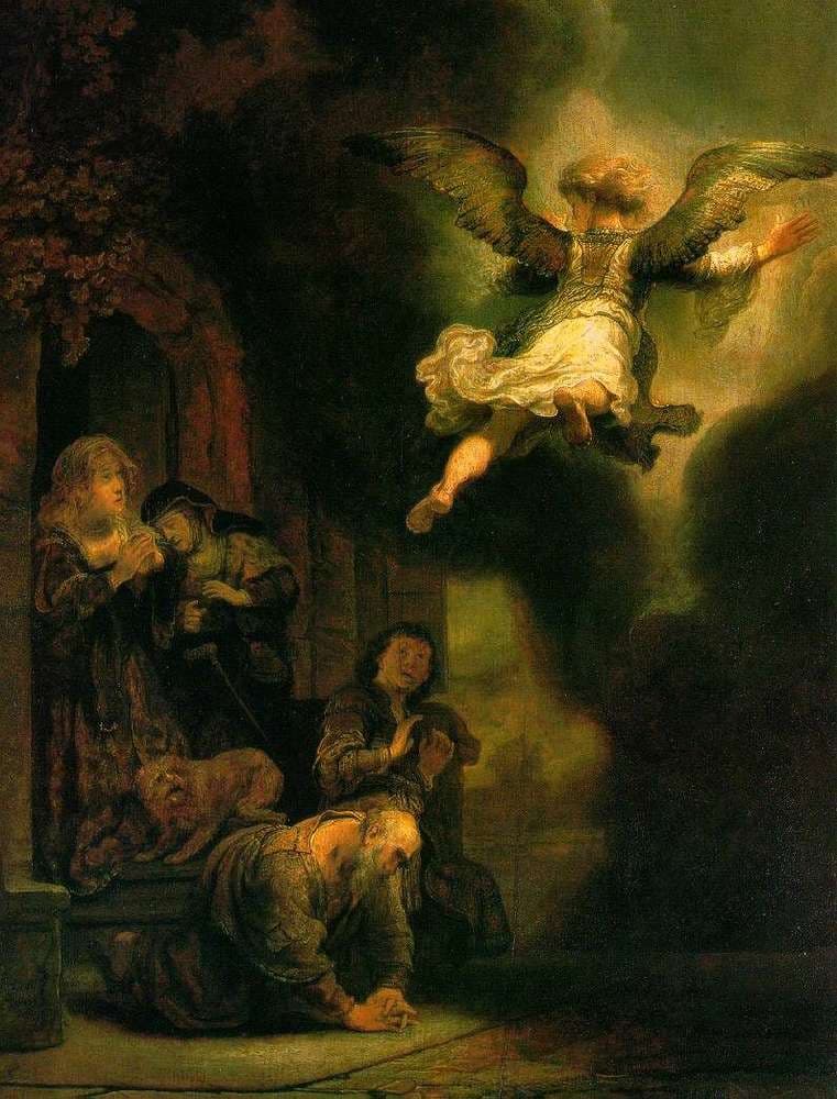 L'Archange Raphaël quittant la famille de Tobie — Rembrandt