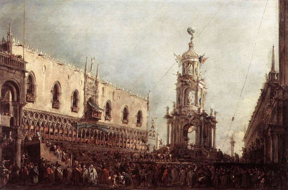 Le doge de Venise assiste aux fêtes du Jeudi Gras sur la Piazzetta — Francesco Guardi