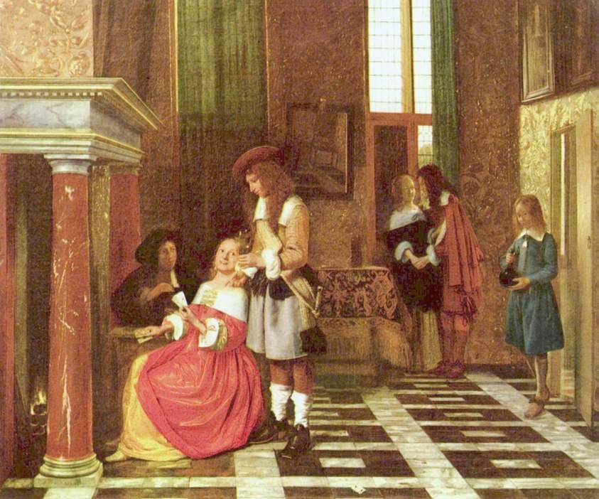 Joueurs de cartes dans un riche intérieur — Pieter de Hooch