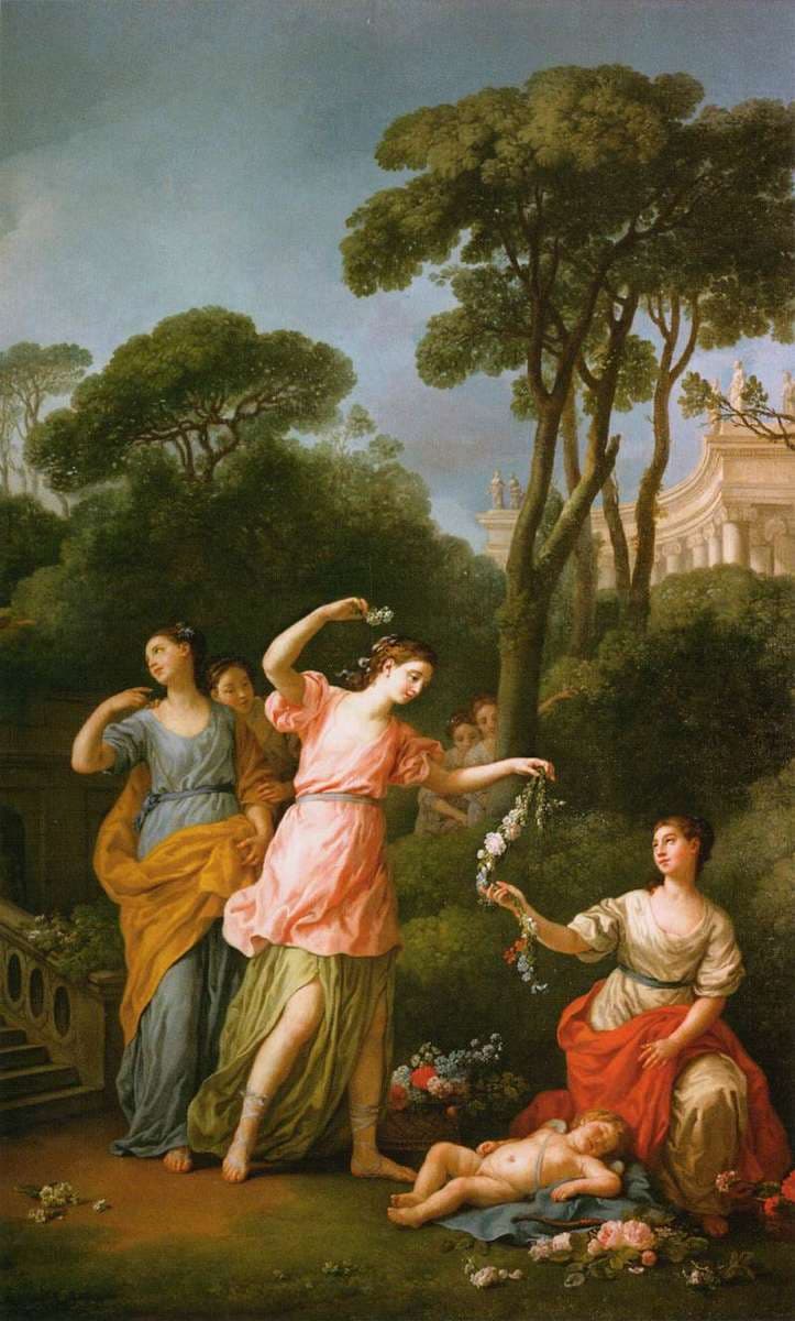 Jeunes filles parant de fleurs l'amour endormi — Joseph-Marie Vien