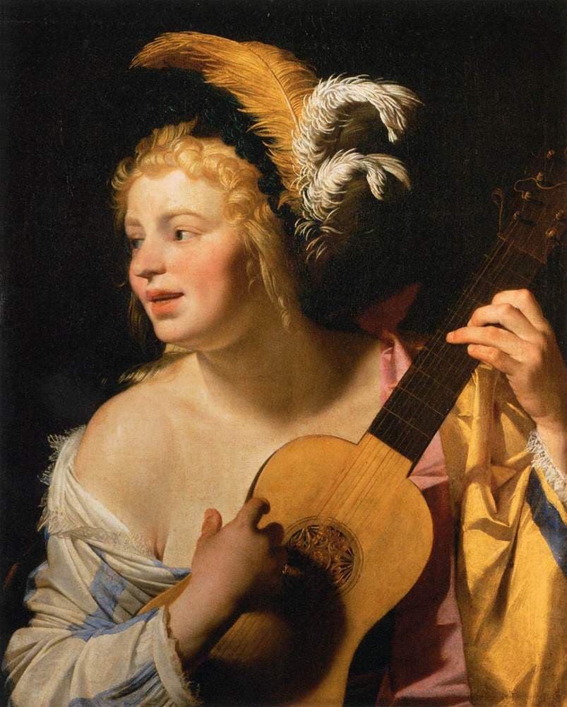Woman Playing the Guitar — Gerard van Honthorst