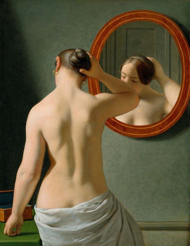 A Nude Woman Doing Her Hair in front of a Mirror — Christoffer Wilhelm Eckersberg