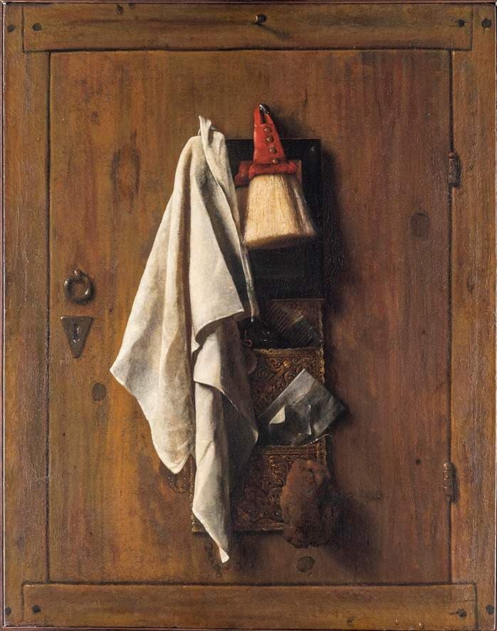 Door with towel brush and letter bag — Samuel Dirksz van Hoogstraten
