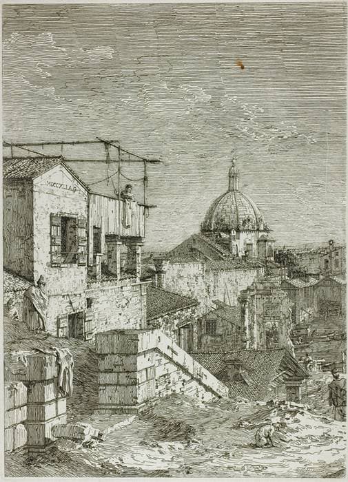 The House with the Inscription by Canaletto, one of two prints on the catalogued sheet. The companion House with the Peristyle and complete sheet are not shown.